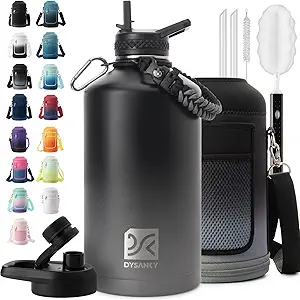 1 Gallon Water Bottle Insulated | Thickened Stainless Steel Vacuum Metal Water Jug | Portable Sports Large for Gym and Hiking with Straw, Carrier Bag, Handle Strap | BPA-Free 128 oz