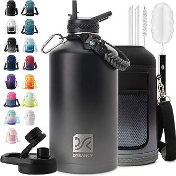 1 Gallon Water Bottle Insulated | Thickened Stainless Steel Vacuum Metal Water Jug | Portable Sports Large for Gym and Hiking with Straw, Carrier Bag, Handle Strap | BPA-Free 128 oz