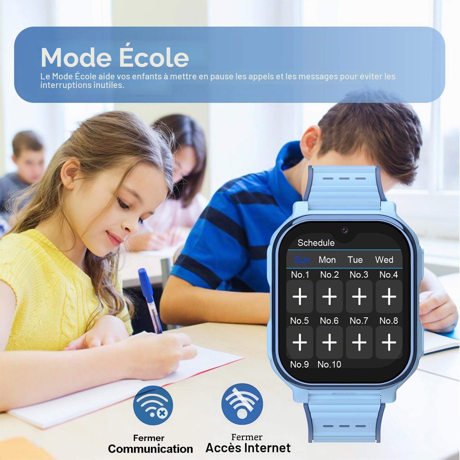 Montre Connectée Enfant 4G pour Fille Garçon Montre Intelligente avec GPS WiFi Appel Vidéo Chat Familial SOS Caméra Étanche Mode Classe, Smartwatch Téléphone Enfants Cadeau pour 4-12 Ans (Bleu)