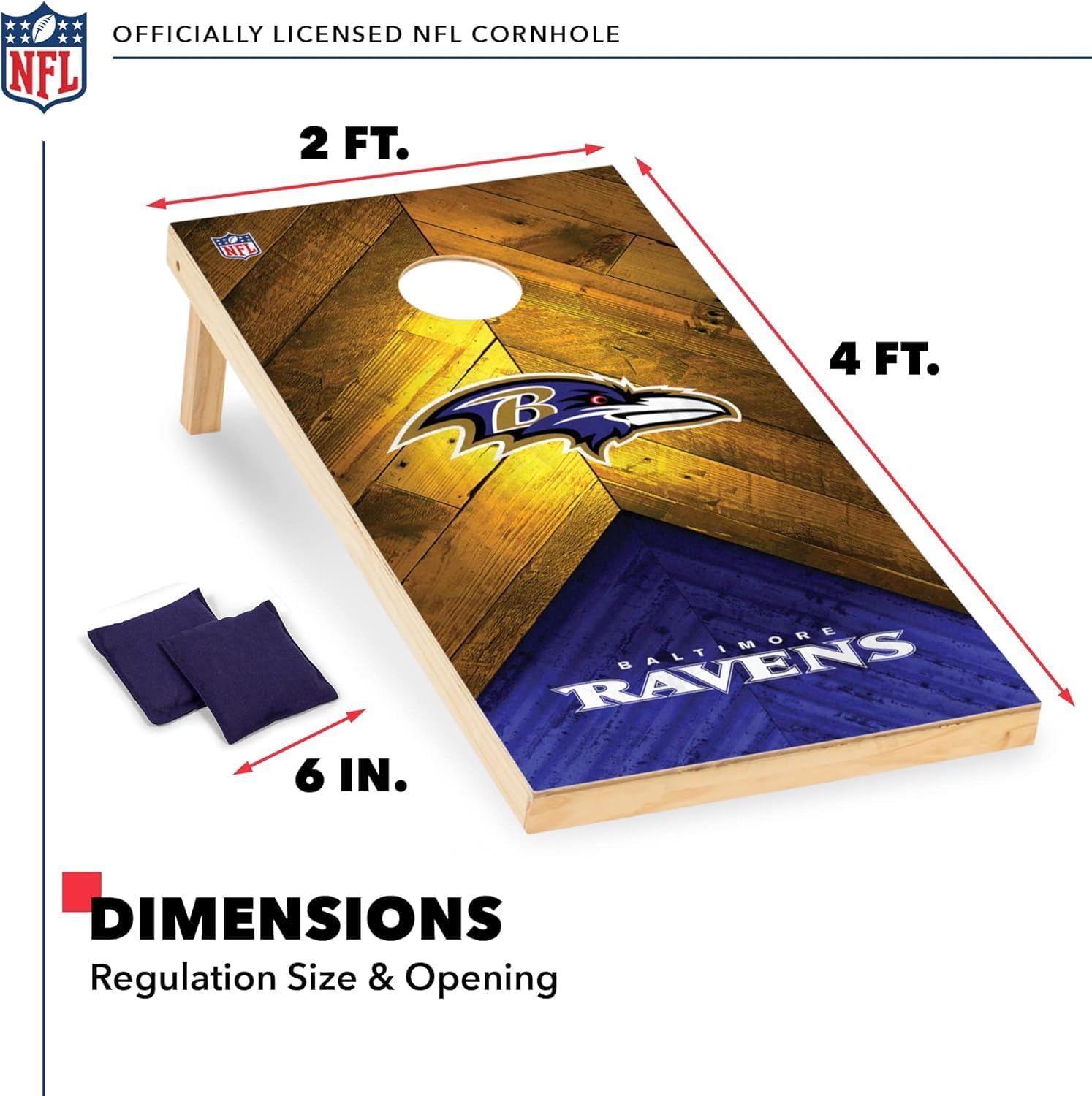 Wild Sports NFL Baltimore Ravens 2' x 4' Regulation Size Solid Wood Cornhole Set with Direct Print HD Team Graphics