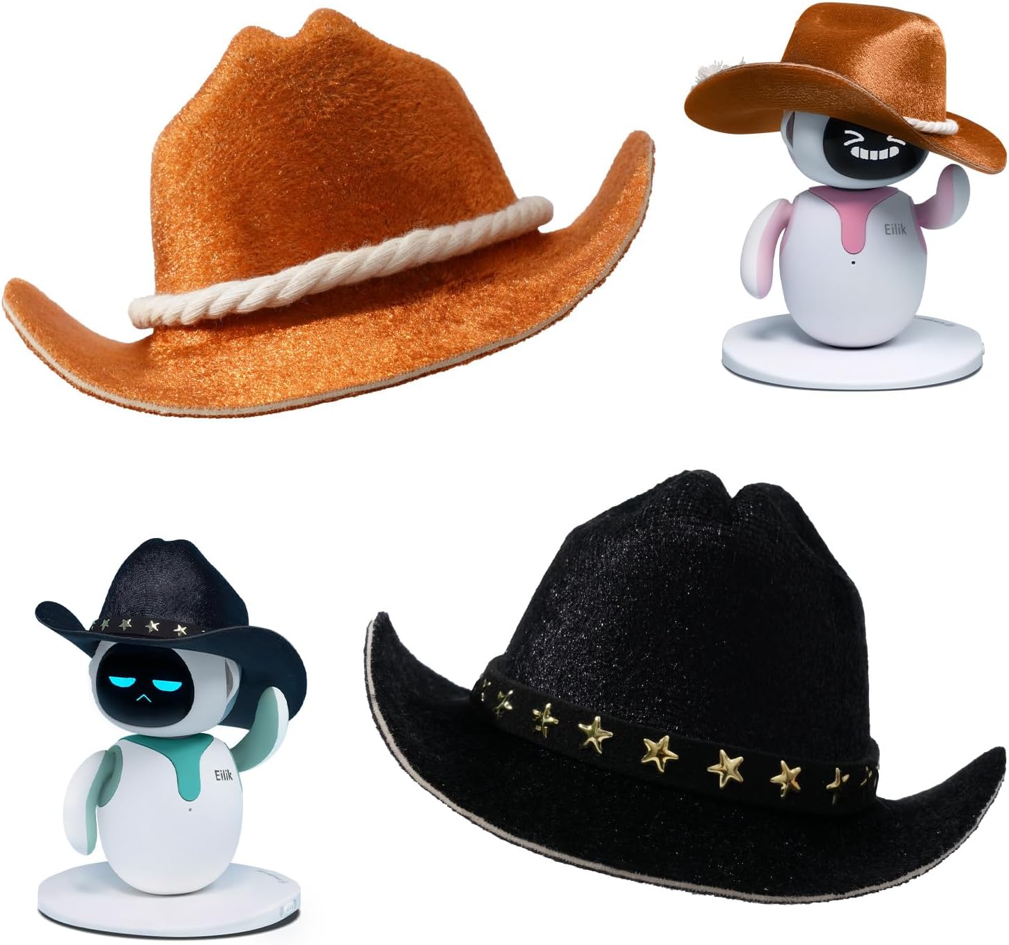 ENERGIZE LAB Cowboy Hat Set for Eilik - 2 Pcs Cool Cowboy Hats Toys in Brown + Black, they Can Give Eilik Confidence and Courage! Cutest Christmas and Holidays Gifts.