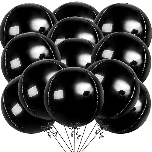KatchOn, Huge Black Foil Balloons - 22 Inch, Pack of 12 | Round 4D Balloon | Black Party Decoration | Mylar Balloons For Birthday, Bachelorette | NYE Decorations 2026 | New Years Decorations 2026