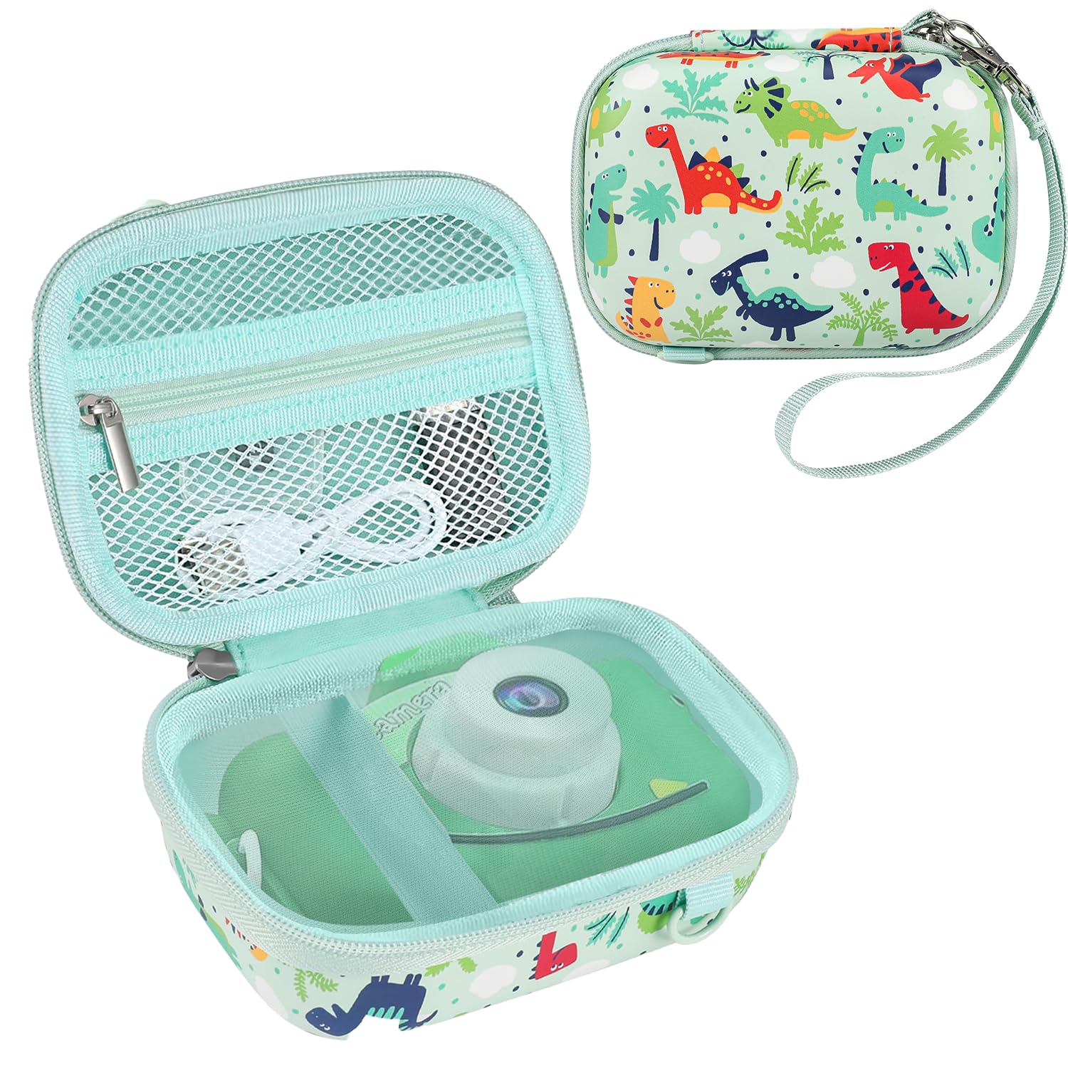 Leayjeen Funda para Cámara Infantil para ASTGMI - Dinosaurio Verde | Compatible con Faburo/ZStarlite/Hangrui/Gofunly/SeHeTop, carcasa EVA duro, bolsillo con cremallera (Solo Funda)