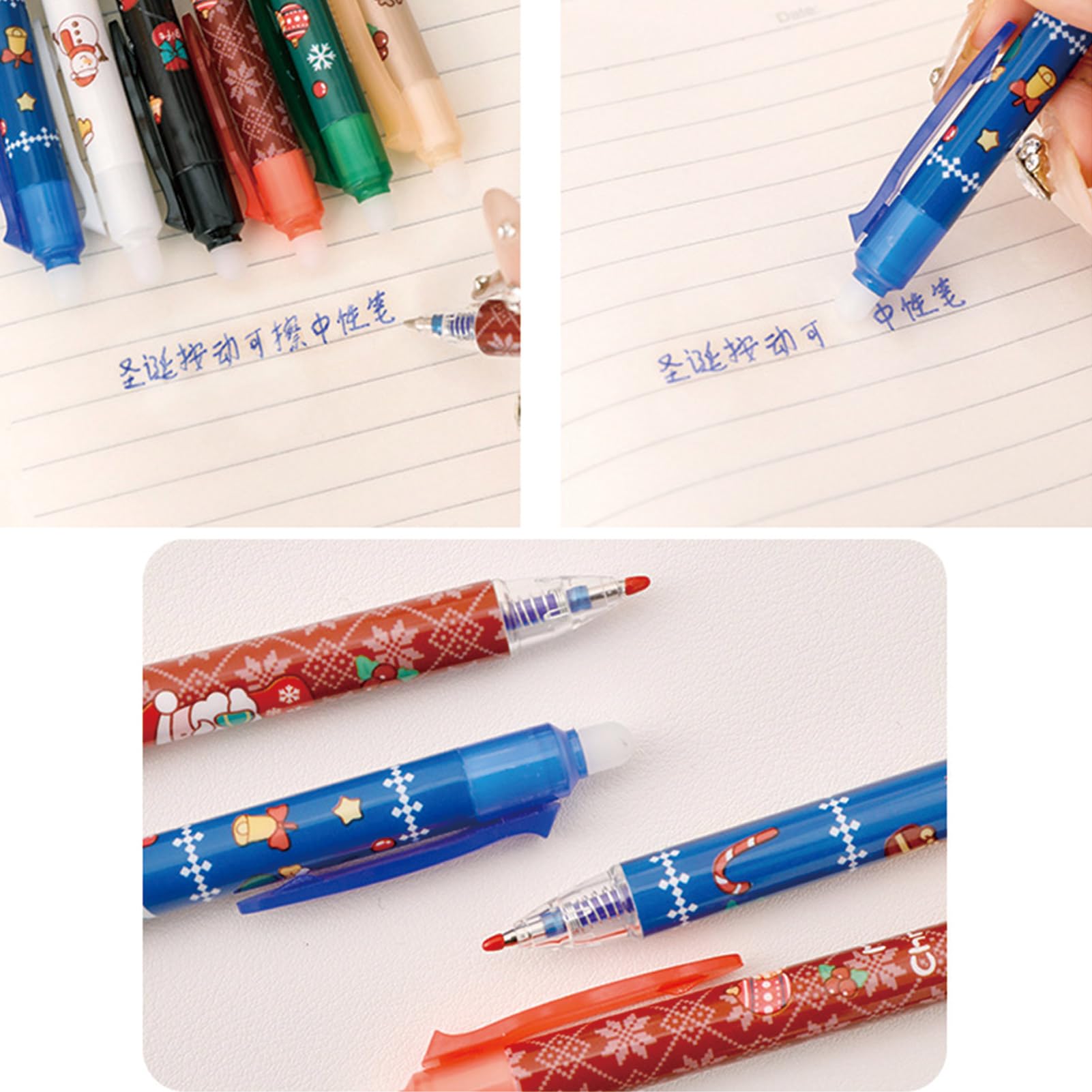 6 Pcs Cute Christmas Erasable Pens Xmas Retractable Pens Erasable Gel Ink Pens Cartoon Pen 0 5mm Blue — view 5