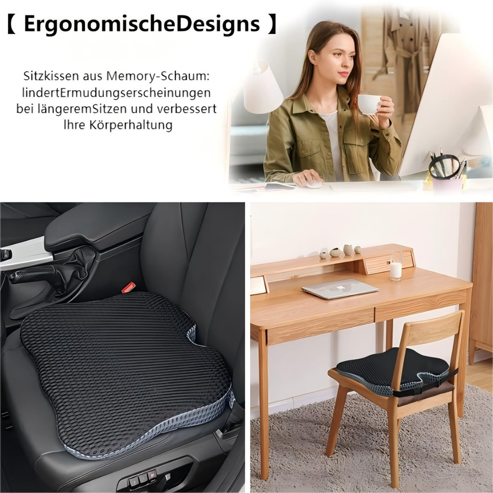 HoldOneLight Coussin de siège ergonomique en forme de U en mousse à mémoire de forme pour soulager le coccyx et le dos, dessous antidérapant