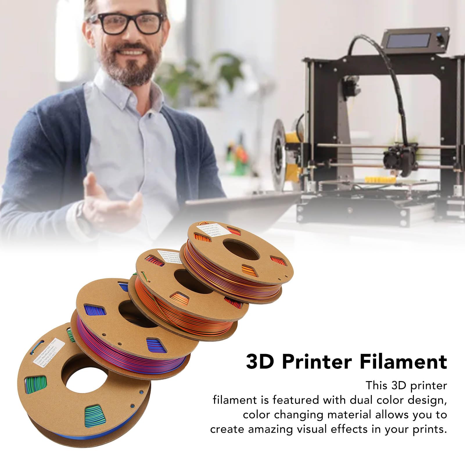 Fyearfly SilkTri-250-4P - Filamento 3D de triple color de 1.75 mm, carrete de PLA de seda, paquete de 4 (4 x 250 g) para modelos suaves y vibrantes, funciona con dispositivos de impresión FDM comunes
