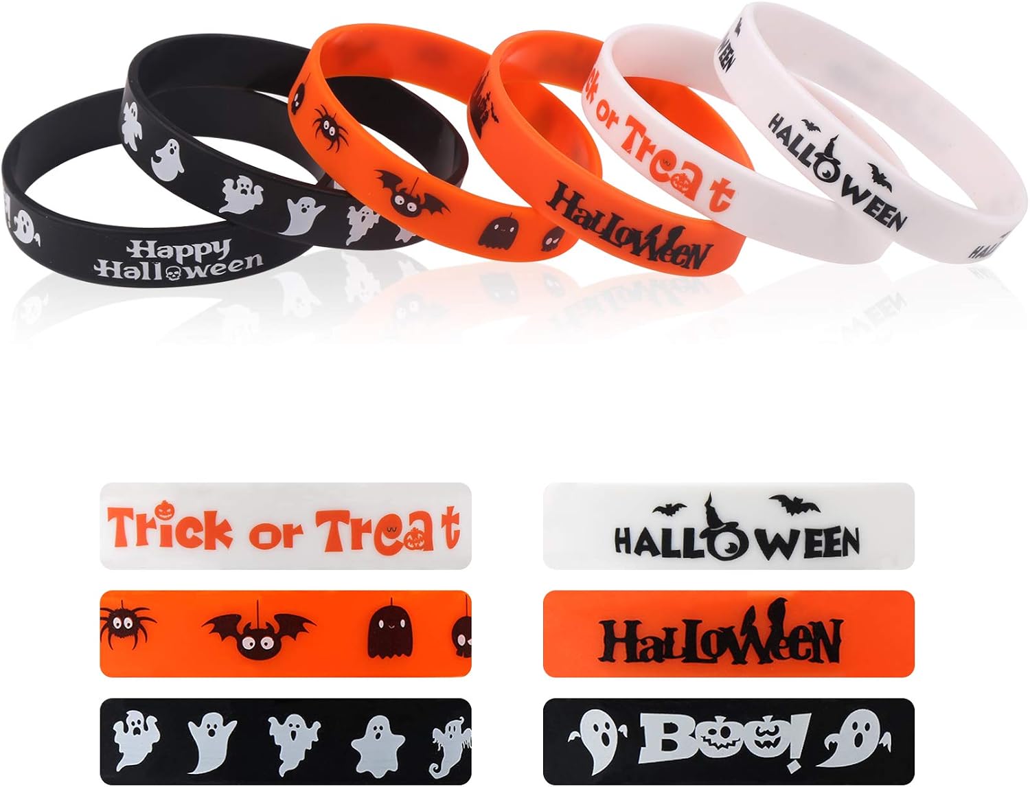 CCINEE 36pcs Halloween Rubber Wristbands 6 Novelty Halloween Pattern Silicone Bracelets Rubber Bands for Halloween Party Bag Filler Supply image 2