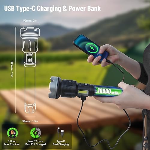 Miniatura 3 de VASTFIRE Linternas recargables de alto lúmenes 2000000 Zoomable 2023 mejor proyector proyector linterna de luz del mundo más brillante linterna de