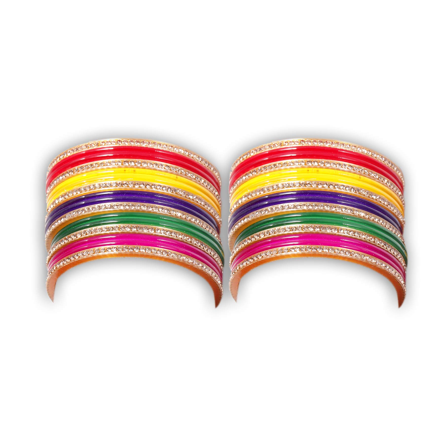 NAVMAVMultiColor Glossy Sleek Plain Bangle Set Traditional Designer Plastic Churiya with Cubic Zirconia Rajasthani Rajputi Chura/Churi For Women & Girls