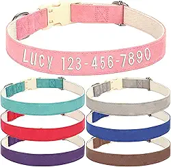 Coleiras de cachorro bordadas personalizadas com nome e número de telefone do animal de estimação, coleiras de tamanhos ajustáveis personalizadas com fivela de liberação rápida e anel em D para cães