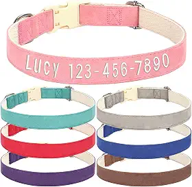 Coleiras de cachorro bordadas personalizadas com nome e número de telefone do animal de estimação, coleiras de tamanhos ajustáveis personalizadas com fivela de liberação rápida e anel em D para cães