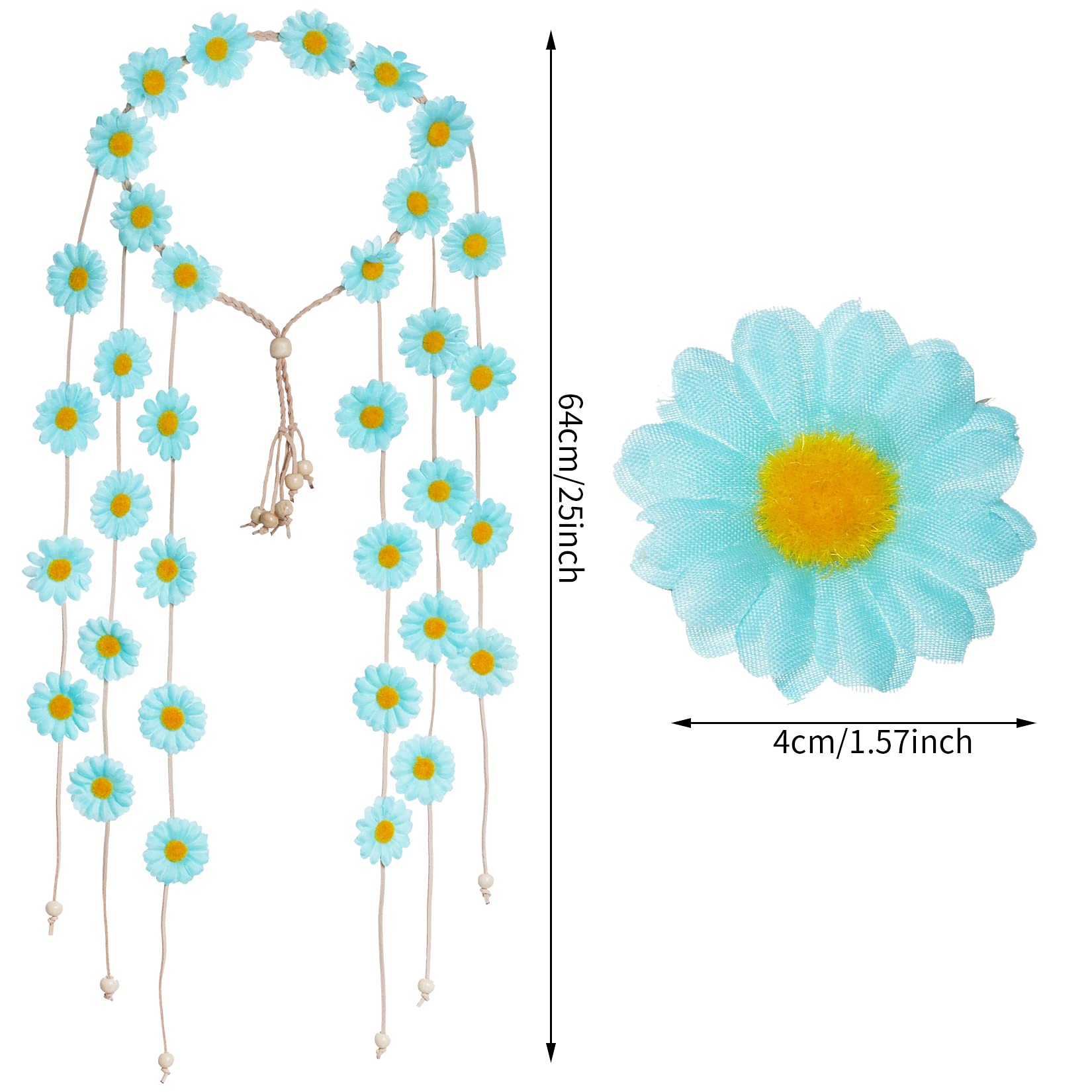 Sucrain 2 Fasce Per Capelli Con Fiori Hippie – Corona Floreale Girasole Con Perline – Bohémien Anni '70 – Bianco E Rosa - 4