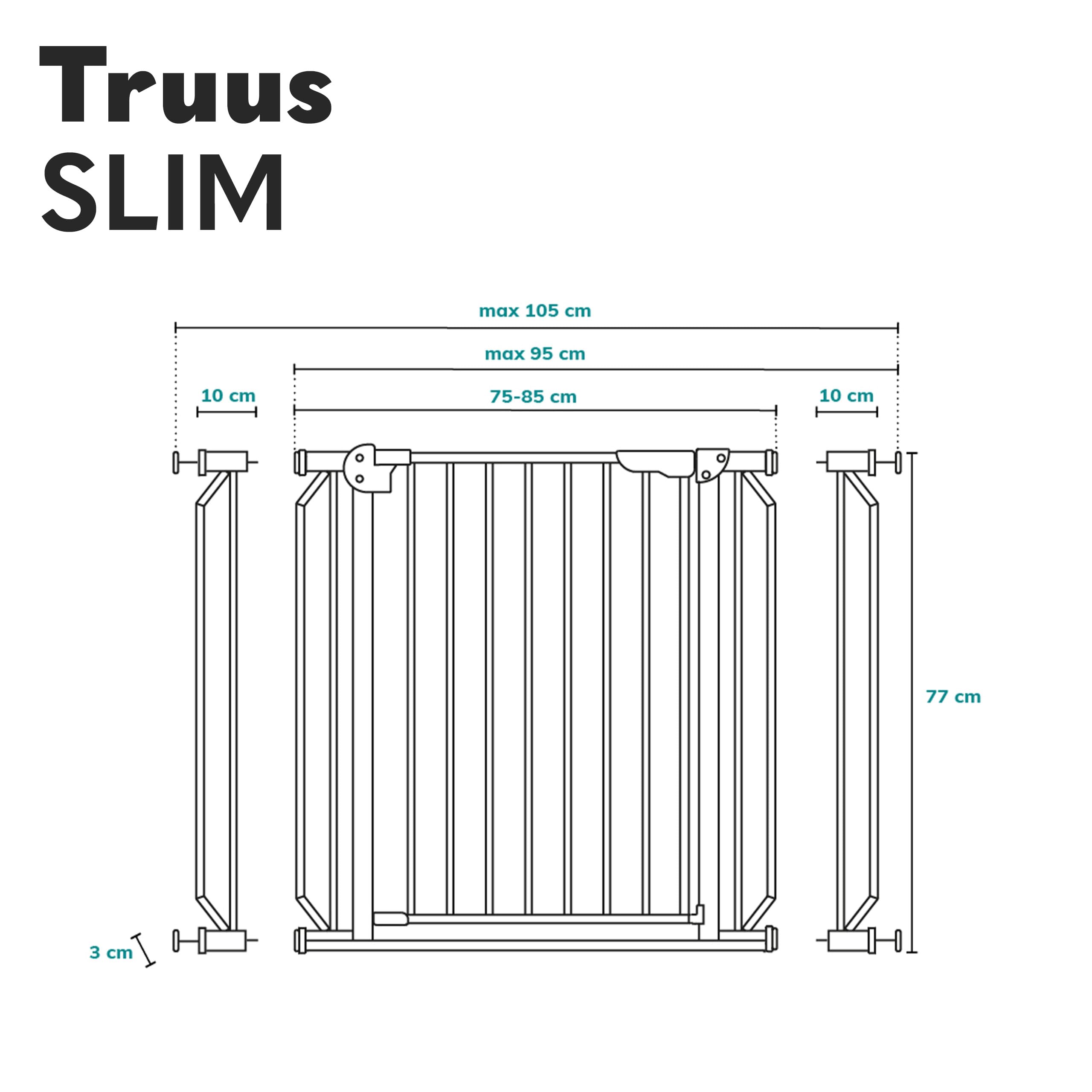 LIONELO Truus Slim - Rejilla de protección para escaleras, sin taladrar, Rejilla Protectora para Puerta, Rejilla para Puerta para bebé, Metal, Ancho de 75 a 105 cm, Ajustable