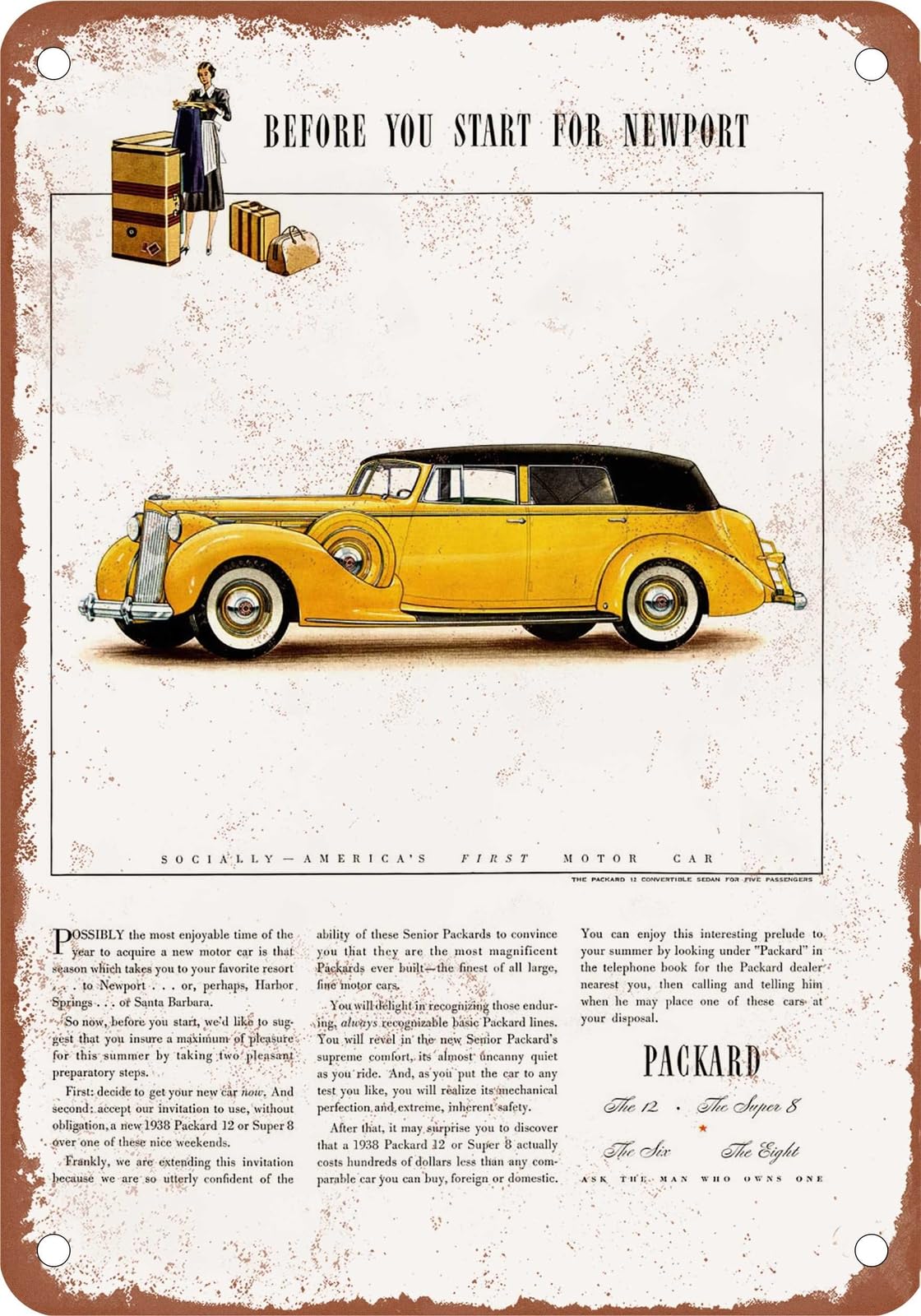METAL SIGN - 1938 Packard Vintage Ad 02 - Old Retro Rusty Look home decor