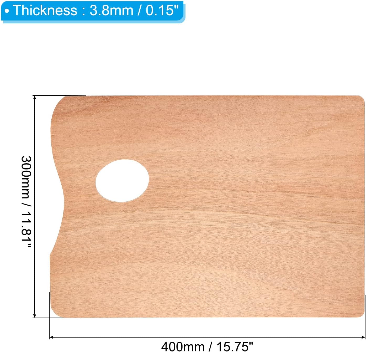 PATIKIL 12"x16" Wooden Paint Palette, 3 Pack Wood Painting Palette Color Mixing Square Paint Tray Palette with Thumb Hole for Oil Watercolor Artist, Wood Color
