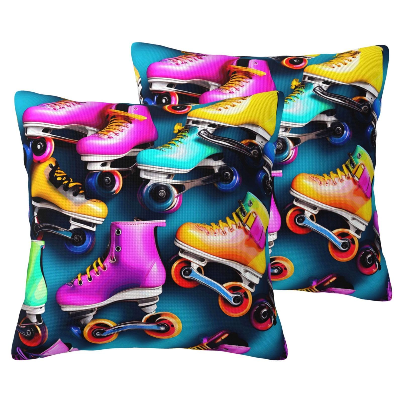 Housse de coussin patins à roulettes colorées décorative pour canapé et lit EdWal x2