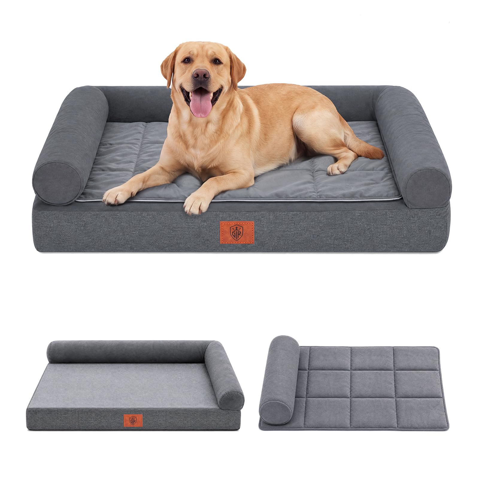 GTPLAYER Large Dog Bed Sofa Washable Orthopedic Dog Beds Grey 90*66*16CM