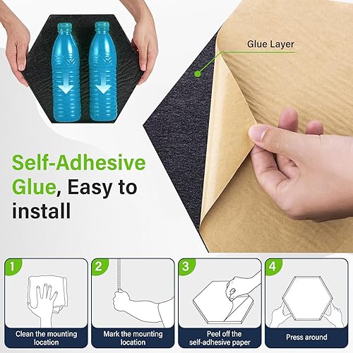 Miniatura 3 de Paquete de 12 paneles acústicos, paneles hexagonales negros, azulejos de espuma acústica autoadhesivos, paneles a prueba de sonido para estudio de