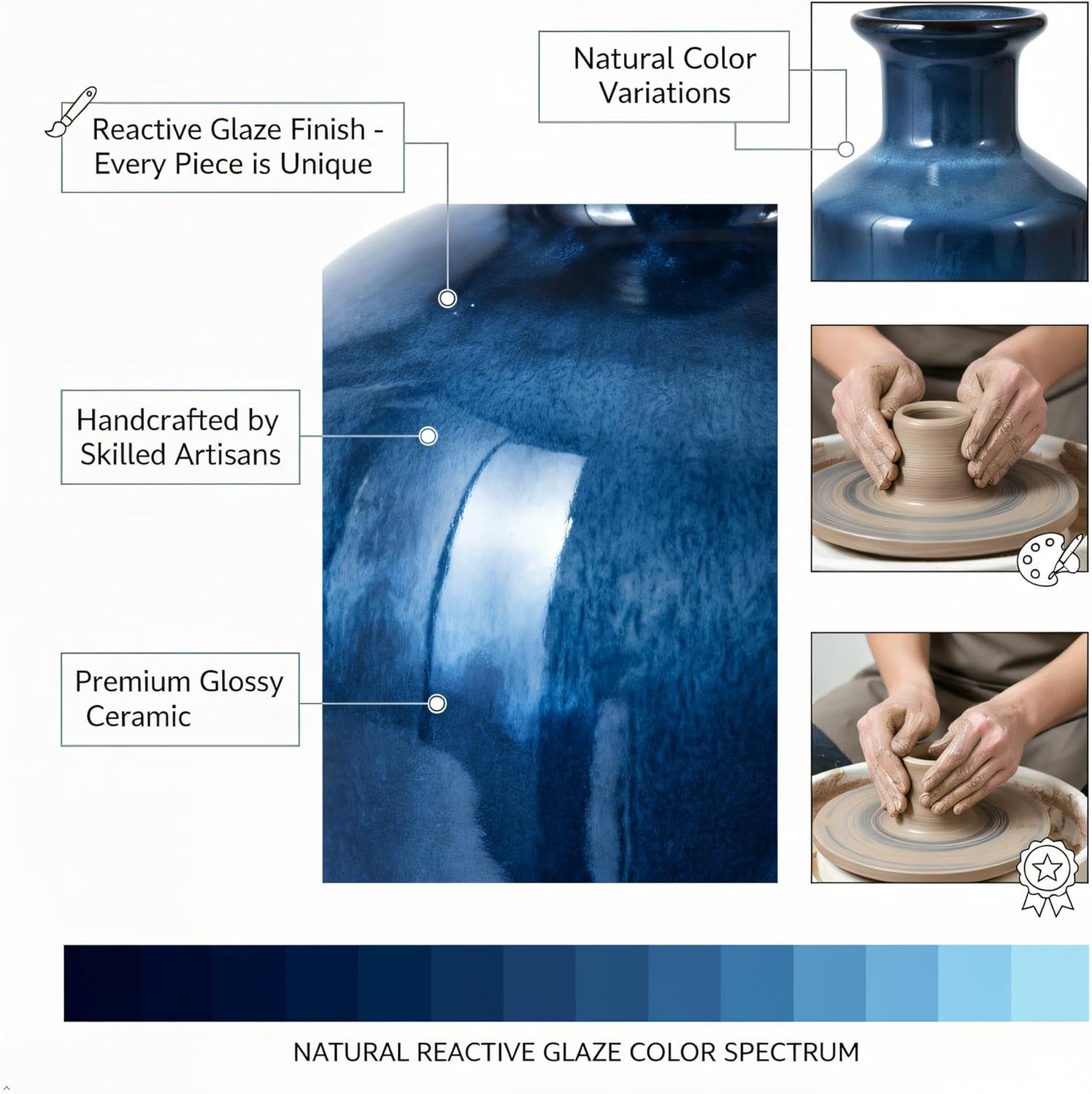 Blue Ceramic Vase Set of 3 Small Vases, Modern Farmhouse for Home Decor Bottles, Rustic Terracotta Vase Decorative Vases for Table,Fireplaces Decor, Bookshelf, Living Room - Image 5