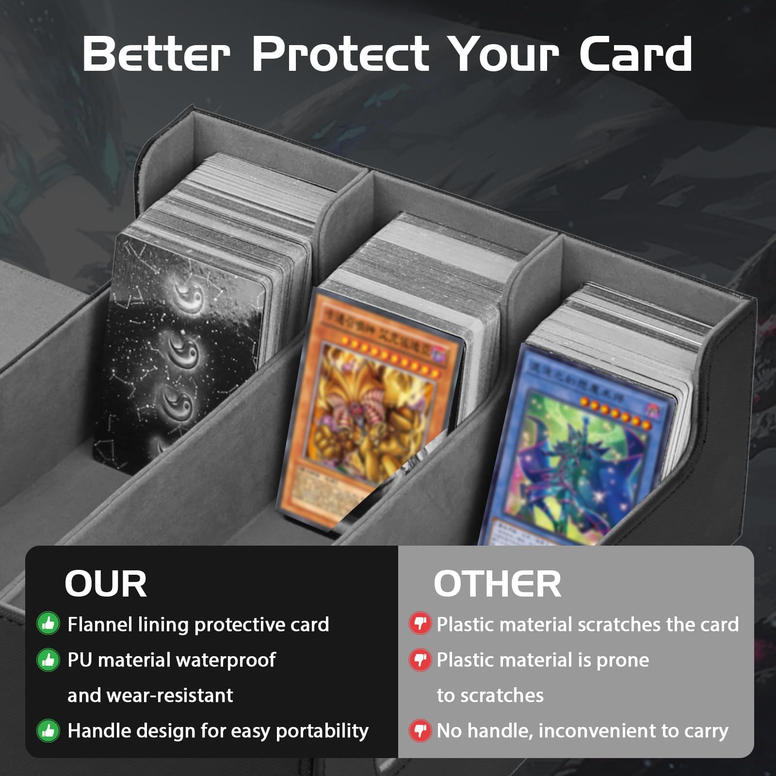 Deck Box per Carte MTG, Deck Box con 10 Divisori Colorati, 3 Righe Deckbox, per le Carte di Magic Commander YGO TCG MTG Nero Grigio Decks Boxs