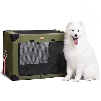Michvies Portable Dog Crate, Soft Travel Pet Kennel Collapsible Dog Cage with Carrying Bag Suitable for Dogs and Cats Indoor and Outdoor (L) Army Green Large(32x23x23inch)