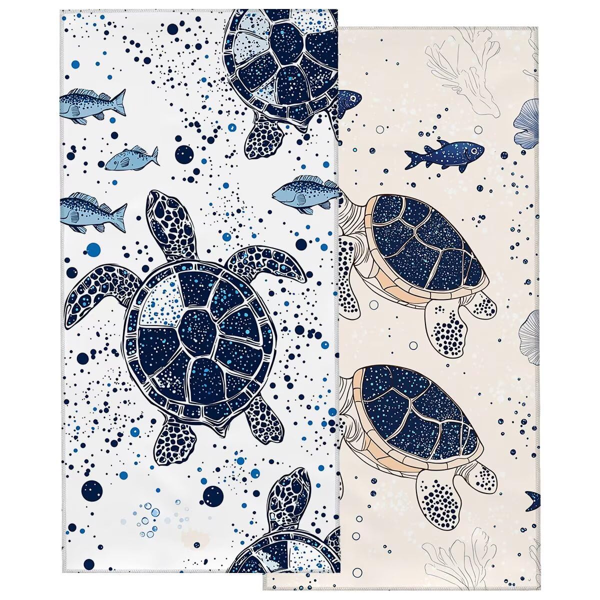 Telo Mare Microfibra, Telo Mare Grande 90x200cm 2 Pezzi, Asciugamano Palestra Donna Asciugatura Rapida, Antisabbia Asciugamano Microfibra, Leggero Asciugamani Palestra, Regalo (Tartaruga marina) -4502