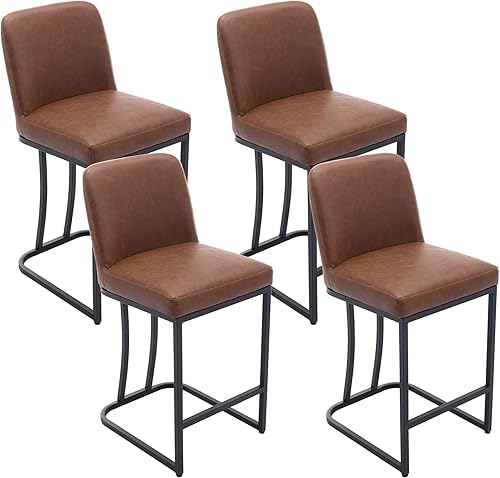 Miniatura 18 de VESCASA Taburetes de bar de piel sintética de 24 pulgadas de alto con respaldo, sillas tapizadas modernas de mediados de siglo con marco de metal