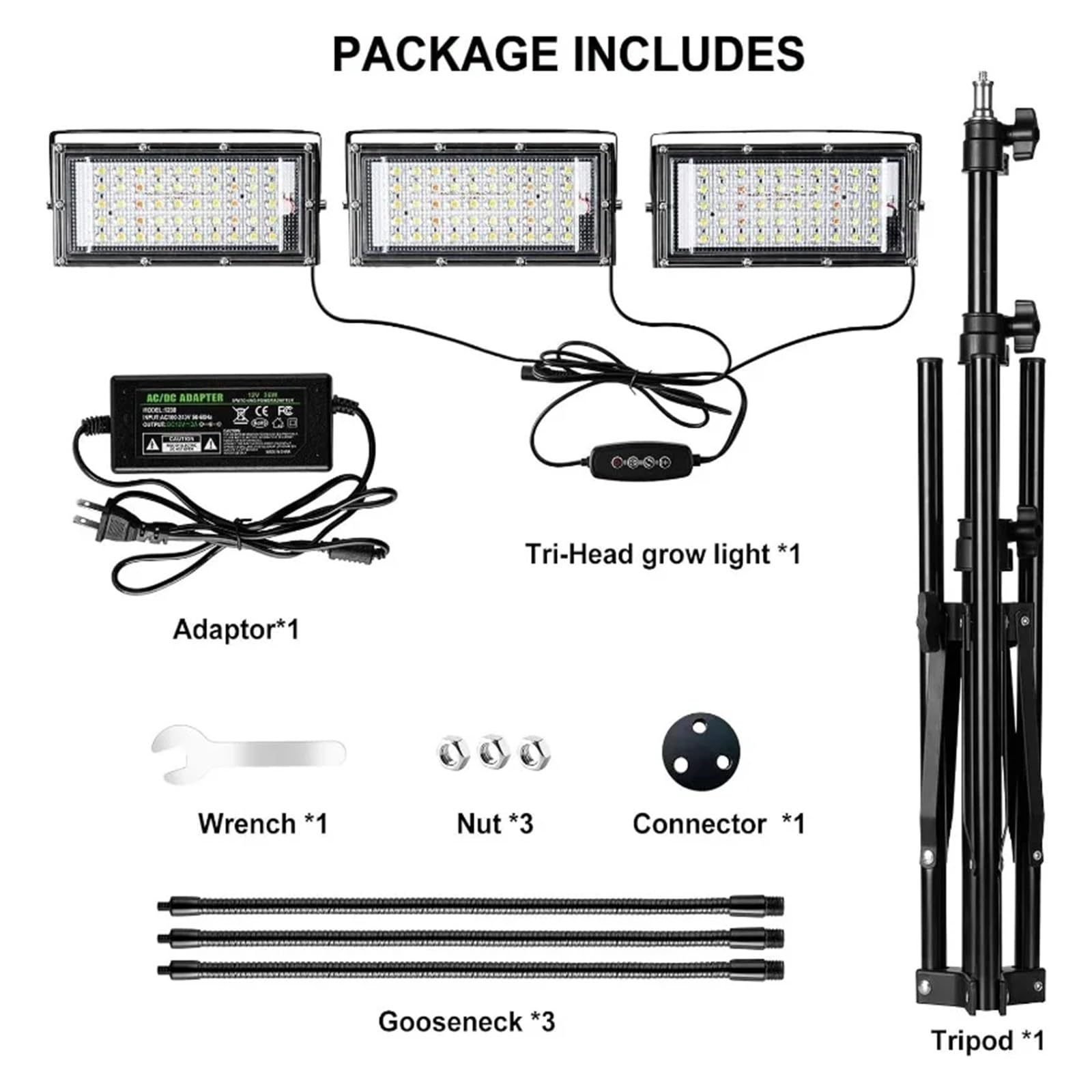 Lámpara de Planta Luz de Cultivo con Soporte, luz LED de Tres Cabezales for Plantas de Interior, 150 LED de Espectro Completo, Temporizador de 3/6/12H, 6 Niveles Regulables,