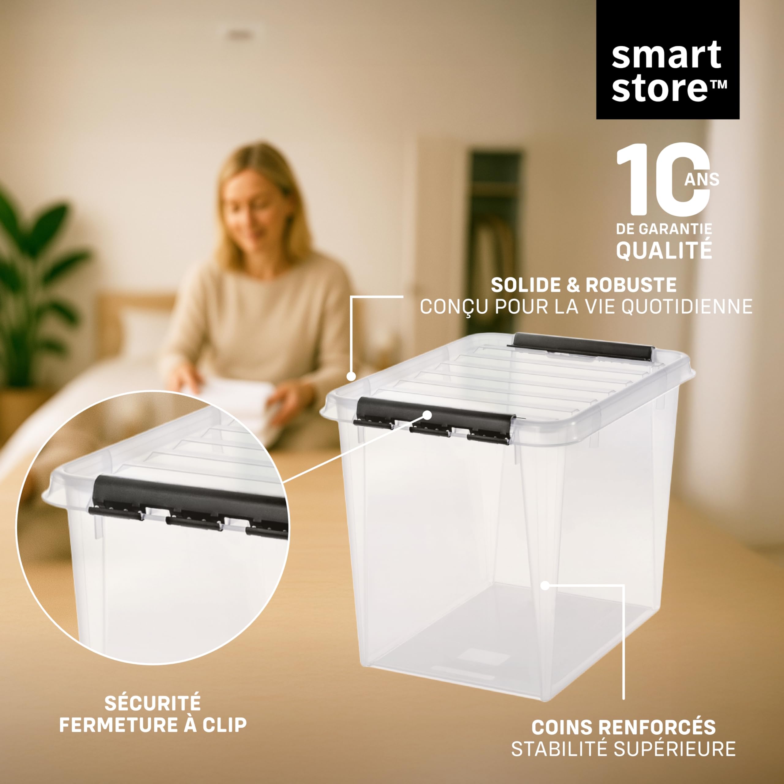 SmartStore - 3x Boîte de Rangement Plastique avec Couvercle Classic 52L (50x39x41cm) | Empilable et de Qualité Alimentaire | Boîte Plastique avec Couvercle & Coins Renforcés | Garantie 10 Ans