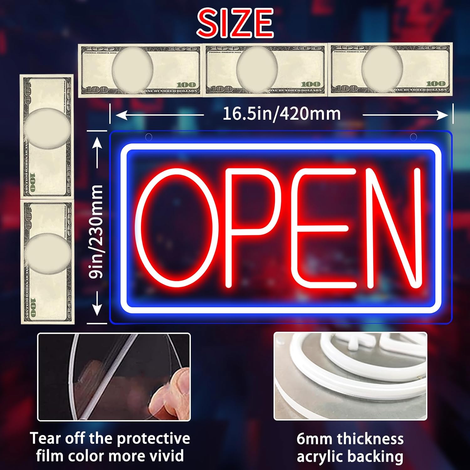 Open Signs for Business Ultra Bright LED Neon Open Signs 16 Inch Plug In Electric Light Up Open Sign with ON/OFF Switch for Business Storefront Window Glass Door Shop Store Florists Bar Salon Cafes Restaurant Pubs - Image 6
