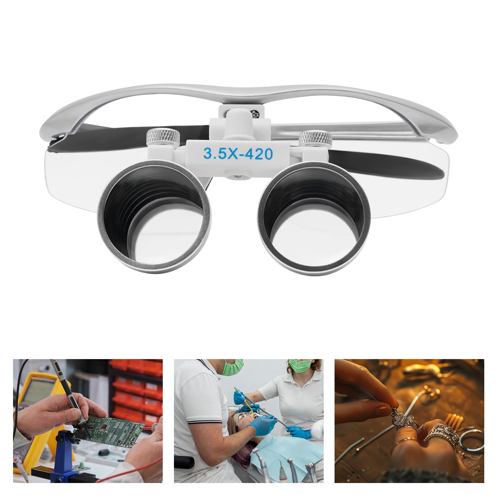 Lupa de cabeza con luz LED, lupa con cinta de 3,5 x con bolsa de transporte y correa, lupa para reparación de relojes, reparación electrónica e inspección de joyas
