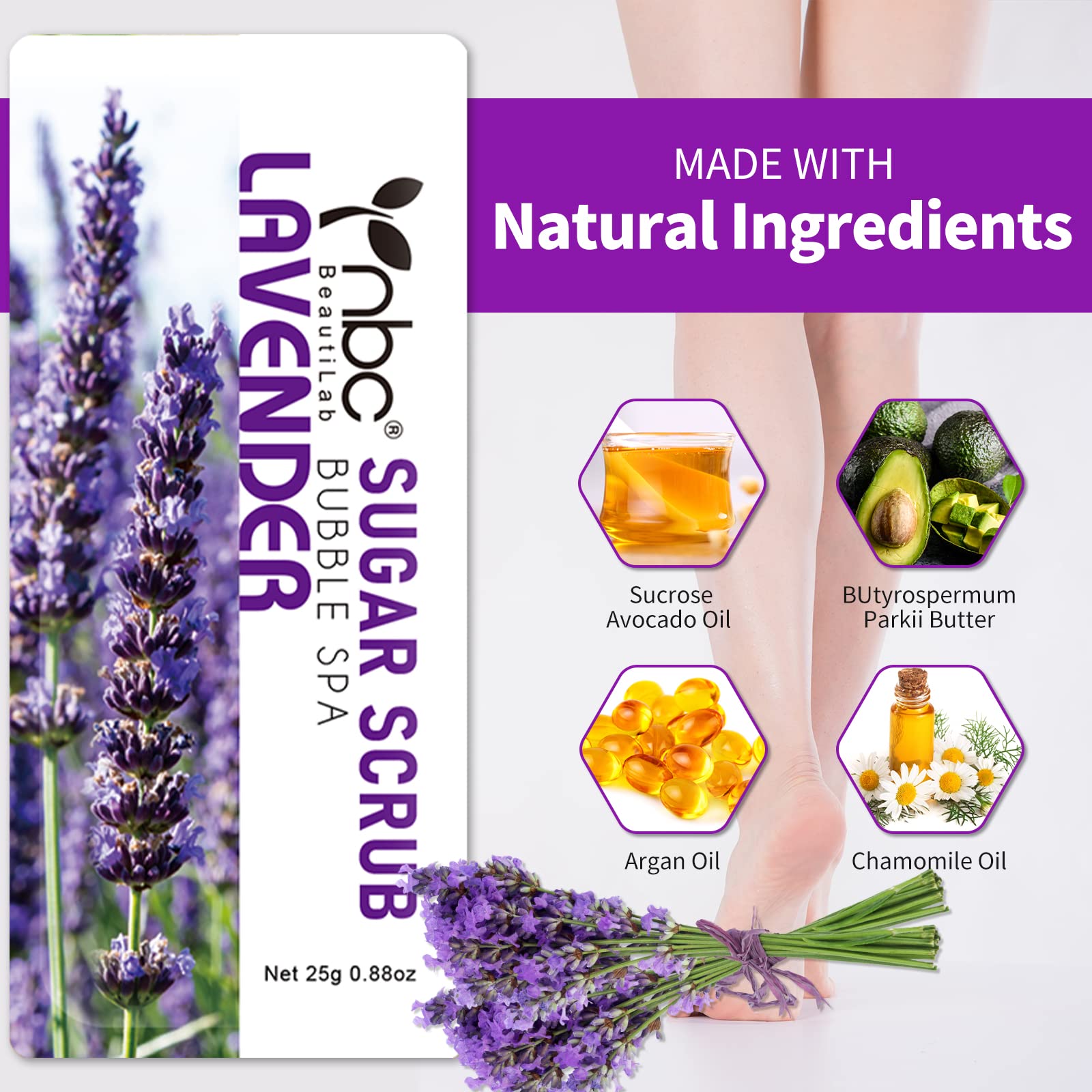 Exfoliante de pies, exfoliante de azúcar, removedor de piel muerta para pies, exfoliante de pies empaquetado individualmente suaviza, hidrata, desintoxica los pies cansados y secos 4