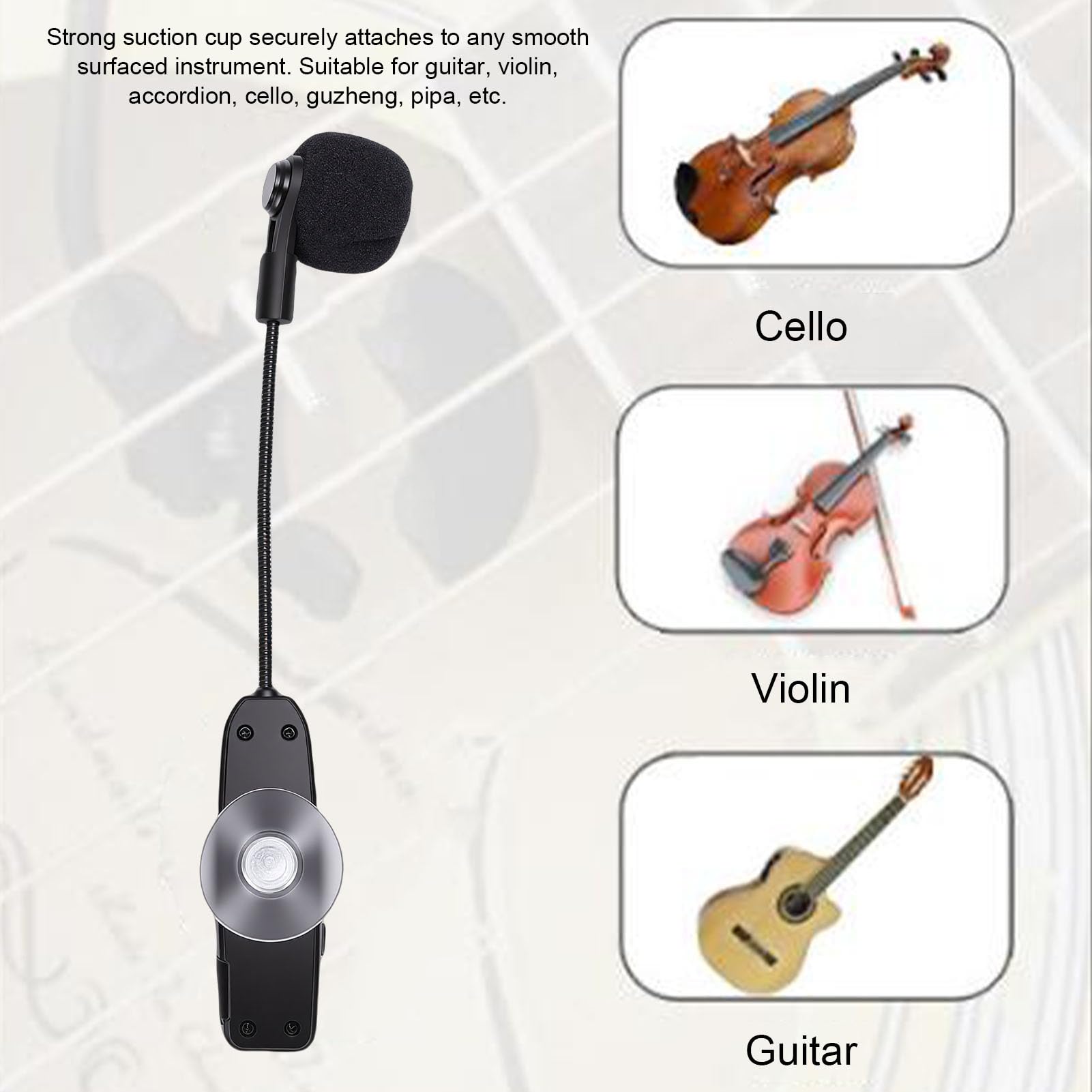 Jectse UHF-Funkmikrofon mit 360°- und Rauschunterdrückung für Bühnenauftritte mit Violine, Gitarre und Cello, Reichweite Bis zu 30 M Dank Saugnapf