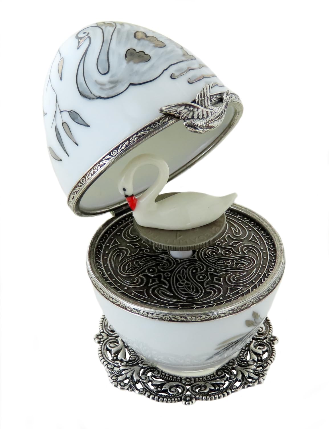 Lutèce Créations Félicie's animated musical box/music box made of porcelain and metal with dancing ballerina and 18-note wind up musical mechanism - Swan lake (P. I. Tchaikovsky