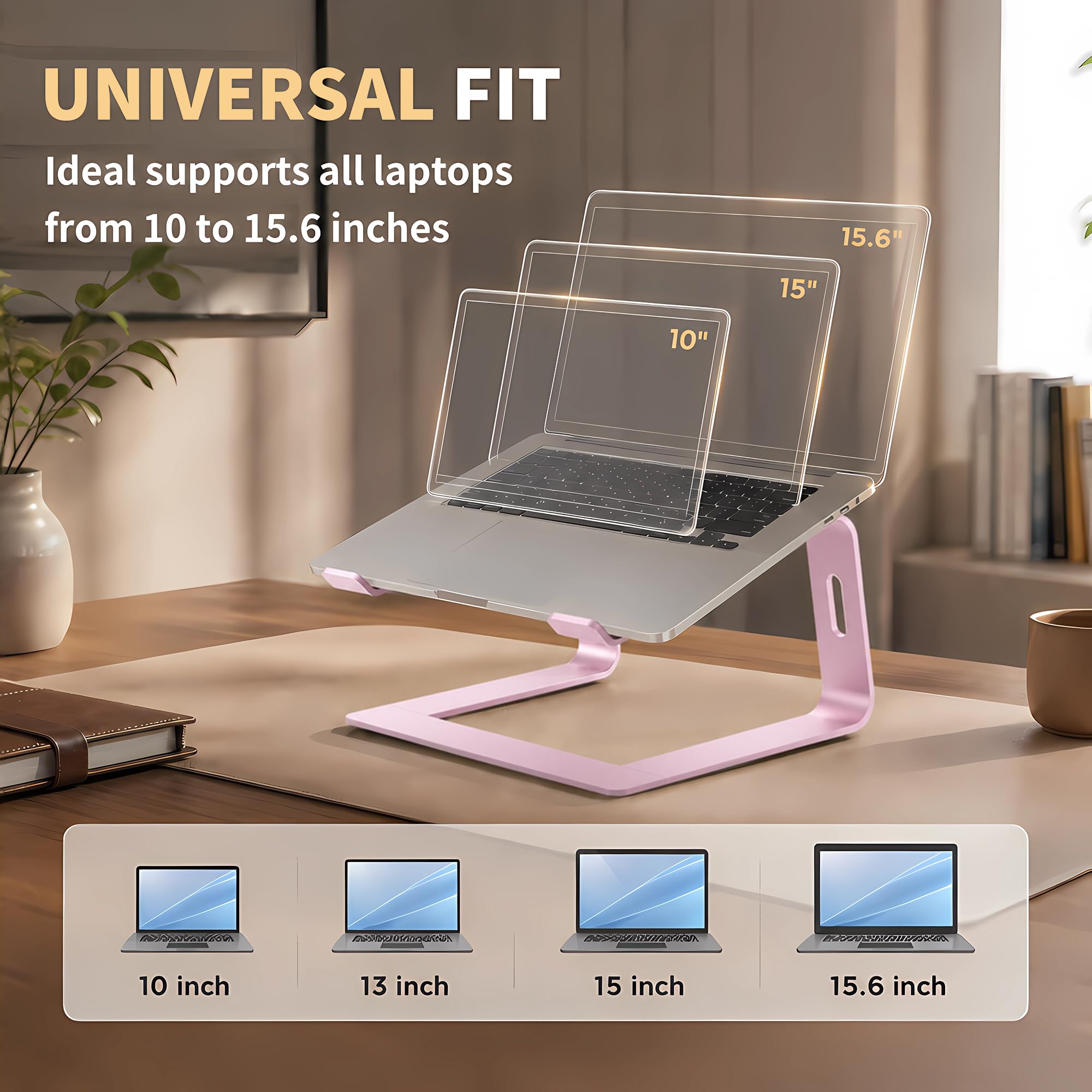 Orionstar Przenośny aluminiowy stojak na laptopa kompatybilny z Apple Mac MacBook Air Pro 10 do 15,6 cala, zdejmowany ergonomiczny uchwyt na windę, srebrny (różowy)