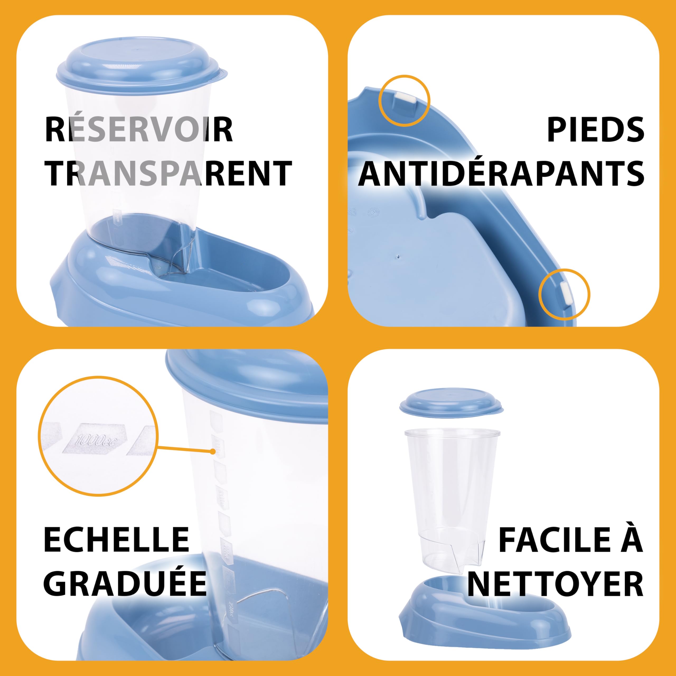 Ferplast Distributeur de croquettes pour Chiens et Chats Zenith, 3 litres, Distributeur de croquettes pour Animaux, Fond antidérapant, 20,2 x 29,2 x h 28,8 cm Bleu