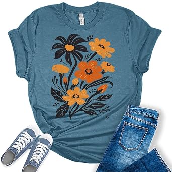 GyftWear Womens Floral Shirts Wildflower Vintage Graphic Tees Spring Short Sleeve Cottagecore T Shirts Bella Summer Tops
