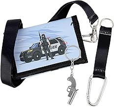 Boy's Wallet, Purse for Boys, Girls, with Carabiner, Neck Lanyard and Keyring, for Children Birthday Gifts, Police Officer, Fashion