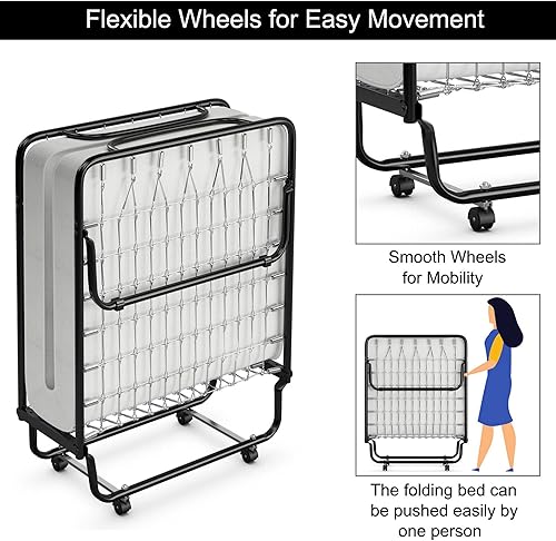 Miniatura 7 de DORTALA Cama plegable de metal plegable, cuna de colchón de espuma viscoelástica con marco de metal súper resistente y resistente, cama de invitados