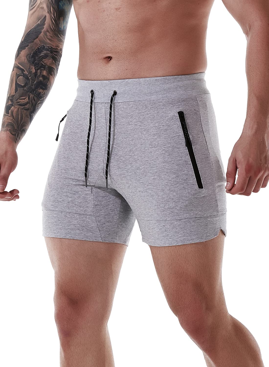 HOOD CREW Pantalones Cortos de Gimnasia Deportiva para Hombres Pantalones de chándal para Correr con Bolsillos con Cremallera