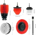 7 Pcs Drill Brush Set All Purpose Power Scrubber Cleaning Kit with Extend Attachment for Bathroom Surfaces, Grout, Floor, Tub, Shower, Tile, Kitchen and Car (Red)