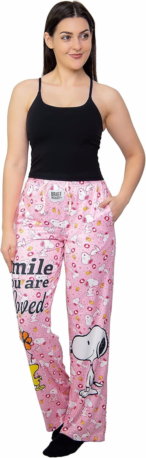 BRIEF INSANITY Peanuts Snoopy & Woodstock Unisex Lounge Pajama Pants | Smile You are Loved Sleep Bottoms - Image 6