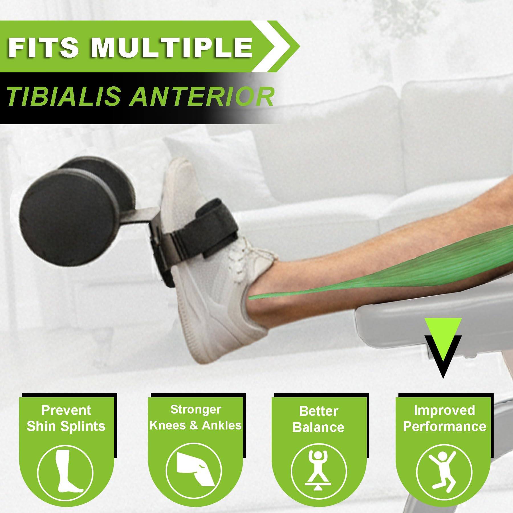 J Bryant Single-Bein-Tibialis-Trainer, Schienbeintrainer für Home-Gym, Halterung für Kurzhanteln mit präziser Passform, Verstellbarer Fußgurt mit Neopren-Polsterung für Unterbeintraining