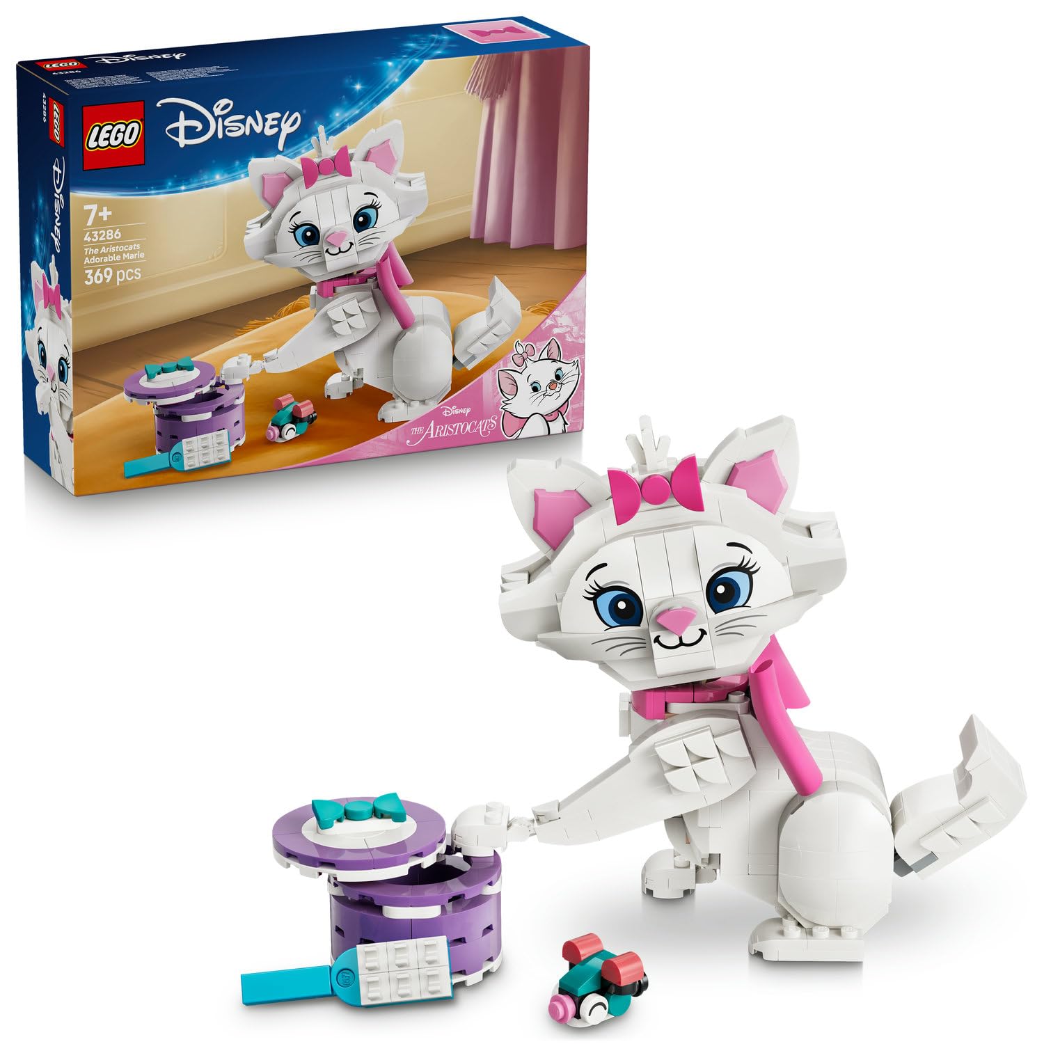 LEGO Disney Aristokediler Sevimli Marie 43286 – 7 Yaş ve Üzeri Çocuklar için Hediye Kutusu, Küçük Fare, Fırça, Balık ve Pembe Kumaş Kurdele İçeren Oyuncak Yapım Seti, Hediye Fikri (369 Parça)