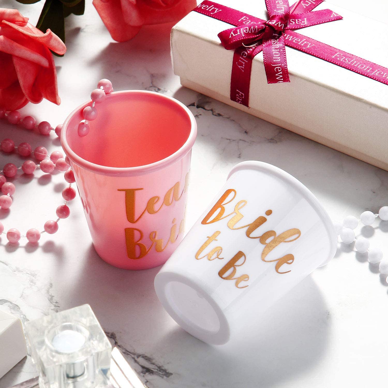 Confezione da 15 bicchierini da shot con catena, bicchierini da shot Jga, da appendere alla sposa, per collana, per addio al celibato, sposa, festa, decorazione di nozze