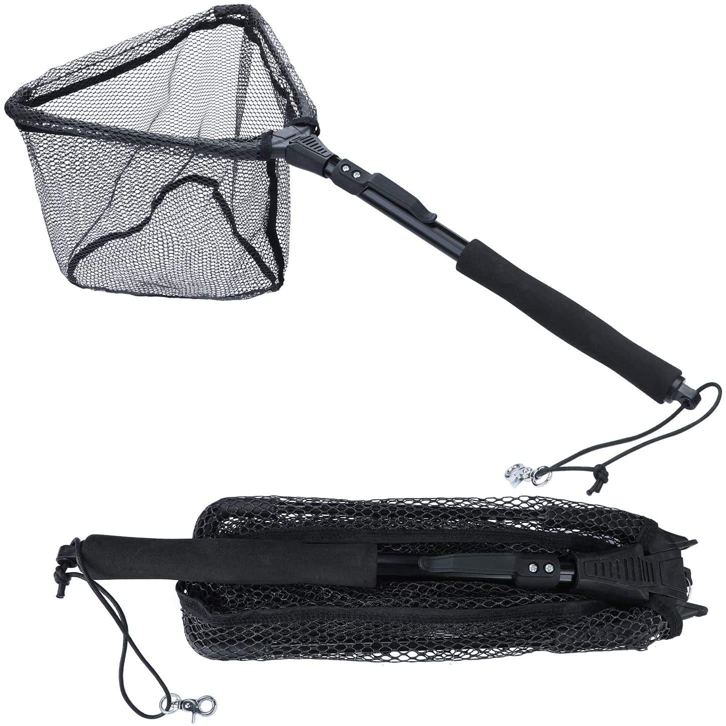 Sougayilang Fischkescher, Fischkescher, faltbar, zusammenklappbar, Teleskopstange, strapazierfähiges Nylon-Material, sicheres Fangen oder Freilassen von Fischen