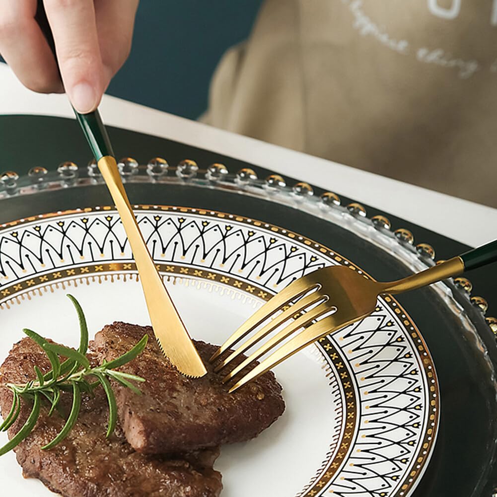 Couverts de Table en Acier Inoxydable, Lot de 24 Ensemble d'ustensiles Avec Couteau à Steak, Fourchette et Cuillère, Set de Couverts pour 6 Personnes avec Boîte, Cadeau de Noël (Or Rouge)