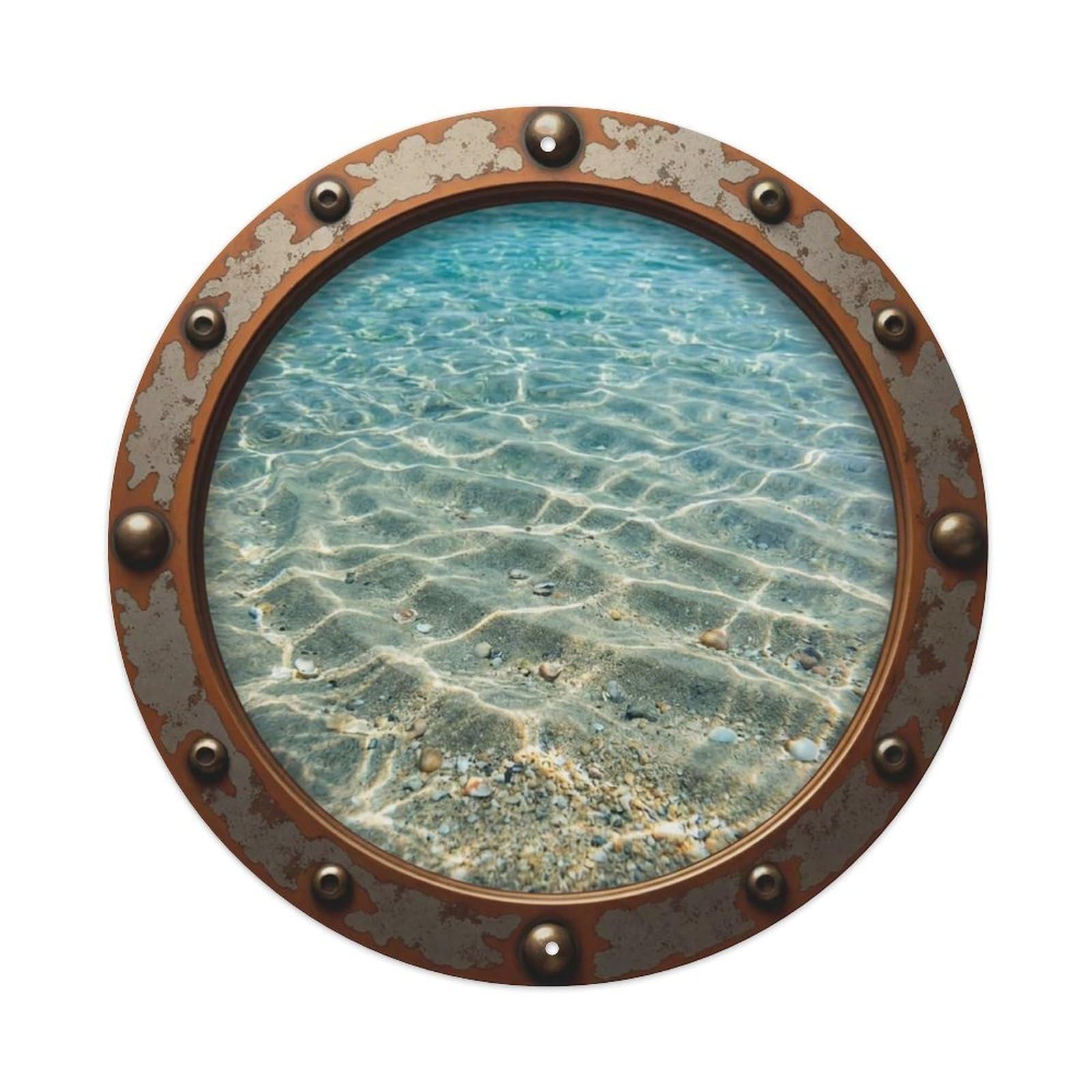 Vintage Porthole Sand Ripples Nautical Window View Vintage Metal Tin Sign Plaque Wall Decor for Cafe, Club Bar, Office, Garden Metal Poster 8x8Inch