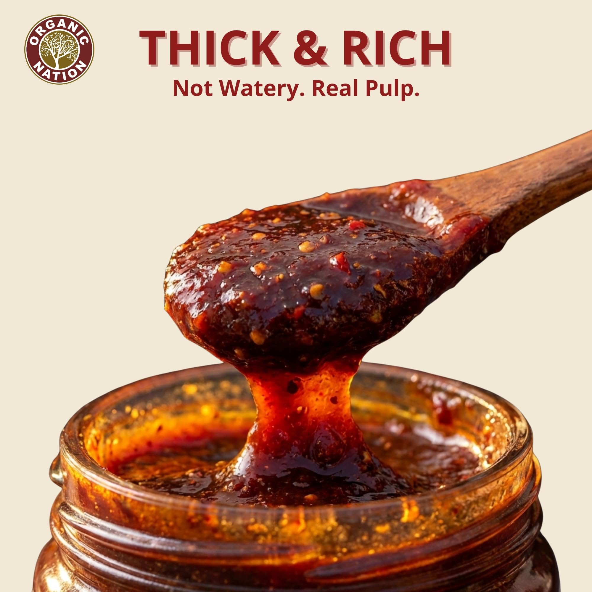 ORGANIC NATION Rich & Authentic Tamarind Chutney - Delicious Imli Chutney, Perfect Tamarind Sauce for Snacks, Natural Ingredients, Sweet & Tangy Tamarind Sweet Condiment - 300g, No Preservatives 4