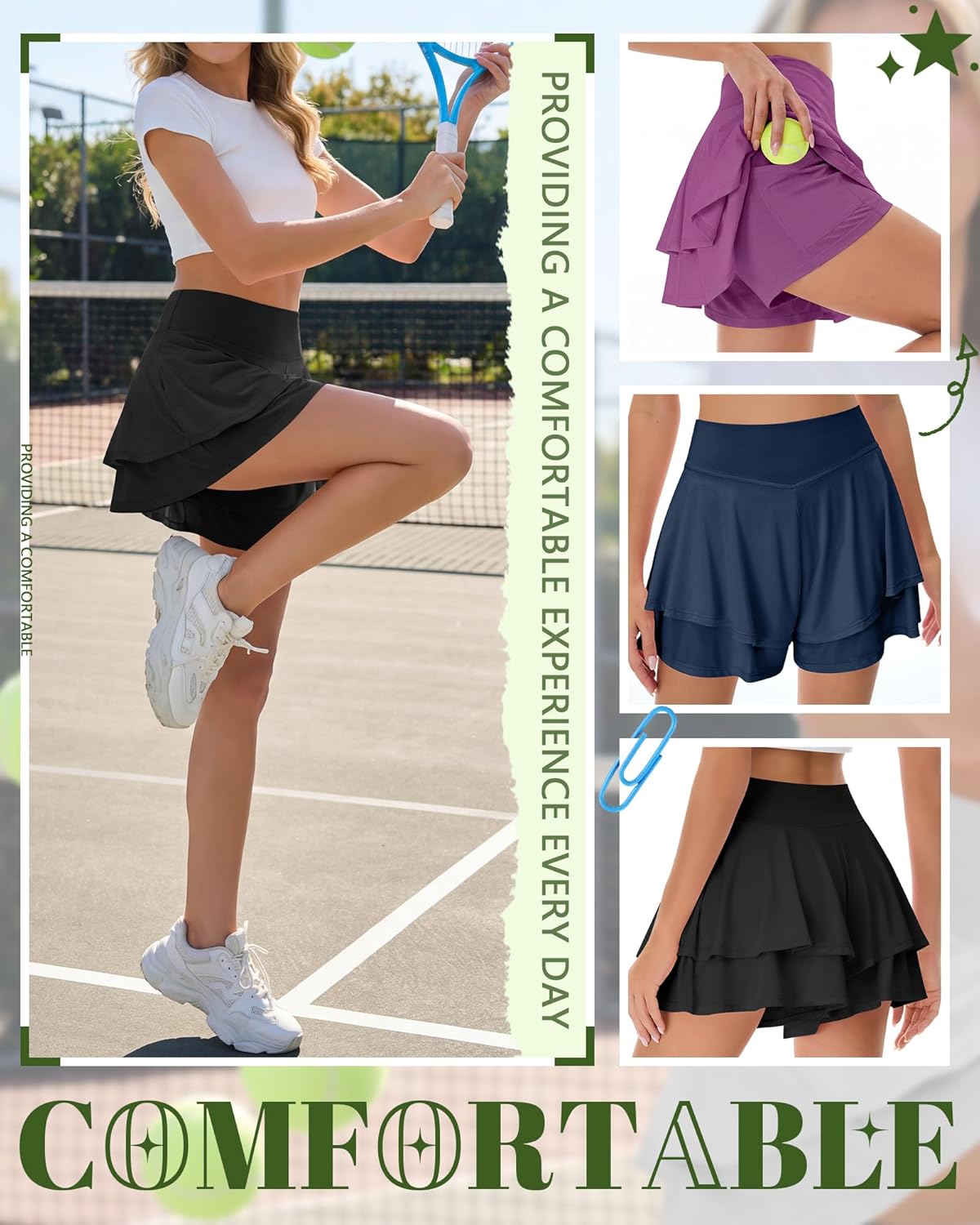 3 Pack Women Tennis Shorts Flowy High Waist Double Ruffle Butterfly Shorts Athletic Golf Workout Shorts with Pockets